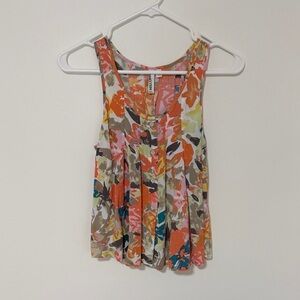 Floral Button-Front Sleeveless Camisole in Coral, Teal & Cream